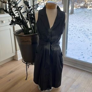 EUC Iris Setlakwe dress navy fine pinstripe button front belted sleeveless dress